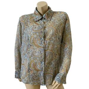 FADED GLORY Womens Plus Size 16W Vintage Sequined Paisley Button Up Collar Shirt